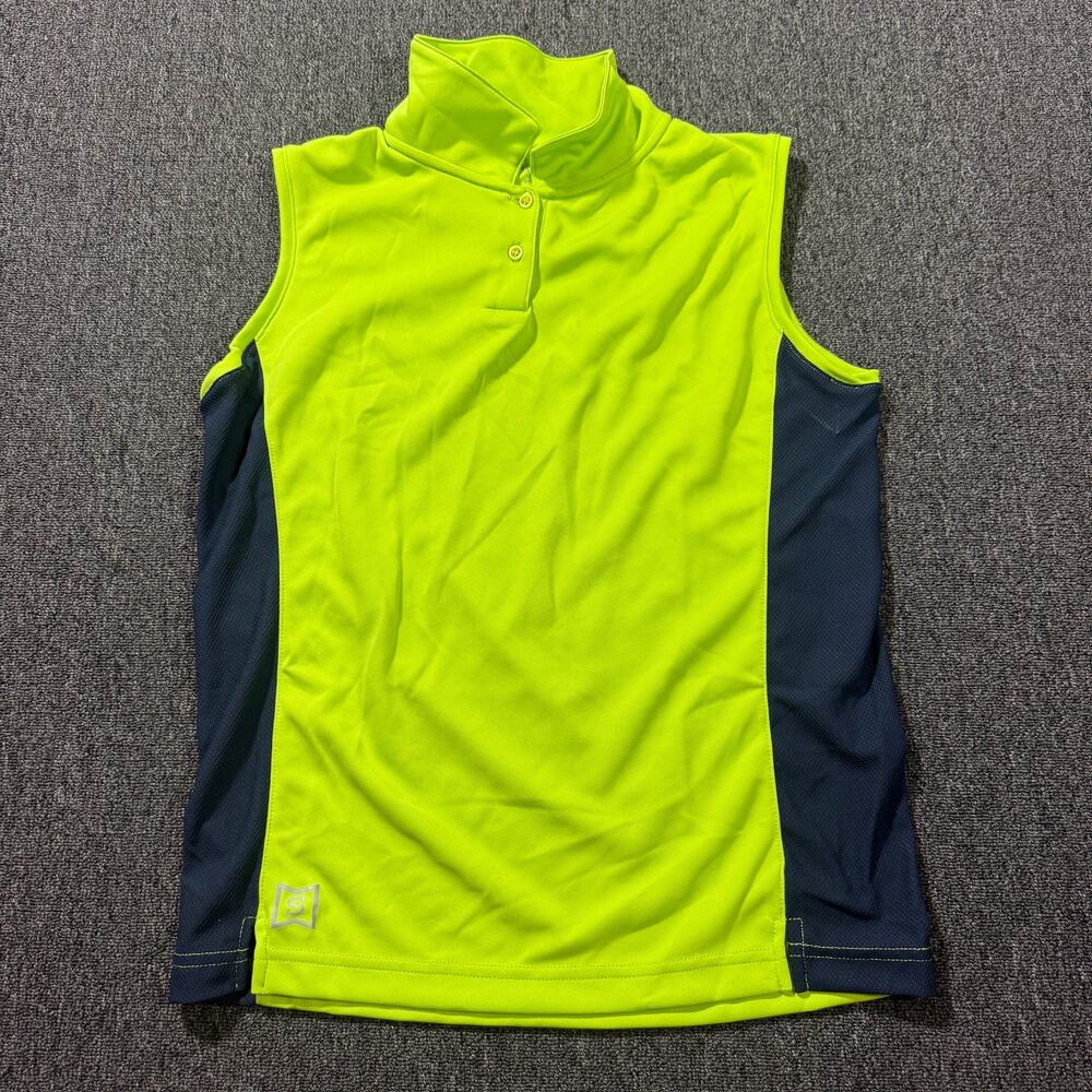 Vintage Y2k Lime Green Navy Sleeveless Golf Polo Athletic Tank Top Youth XL